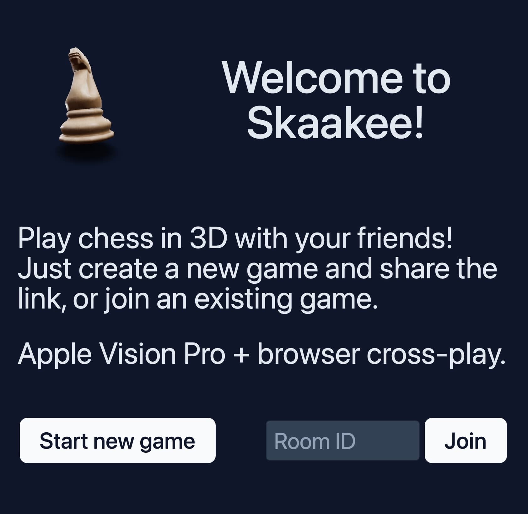 Skaakee - cross-platform Vision Pro WebXR multiplayer chess